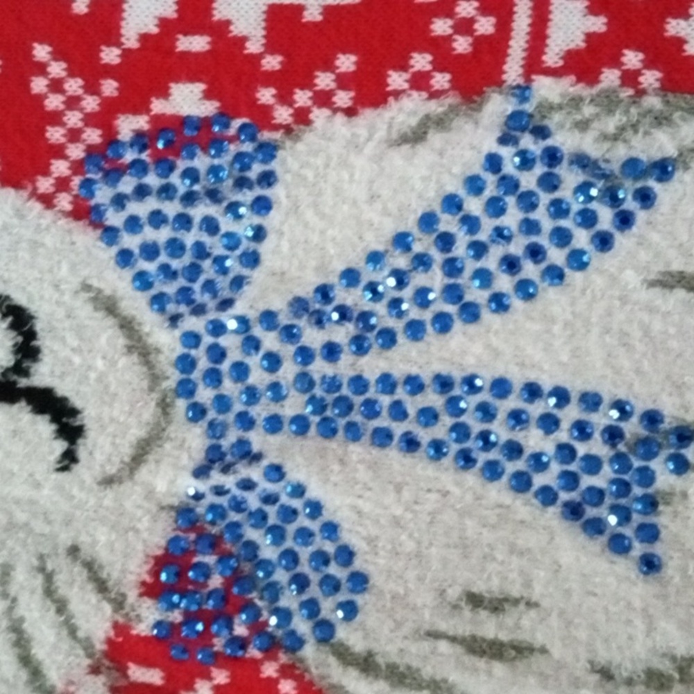 Isabella's Closet Santa cat rhinestone Fair Isle ugly Christmas sweater - Picture 3 of 8